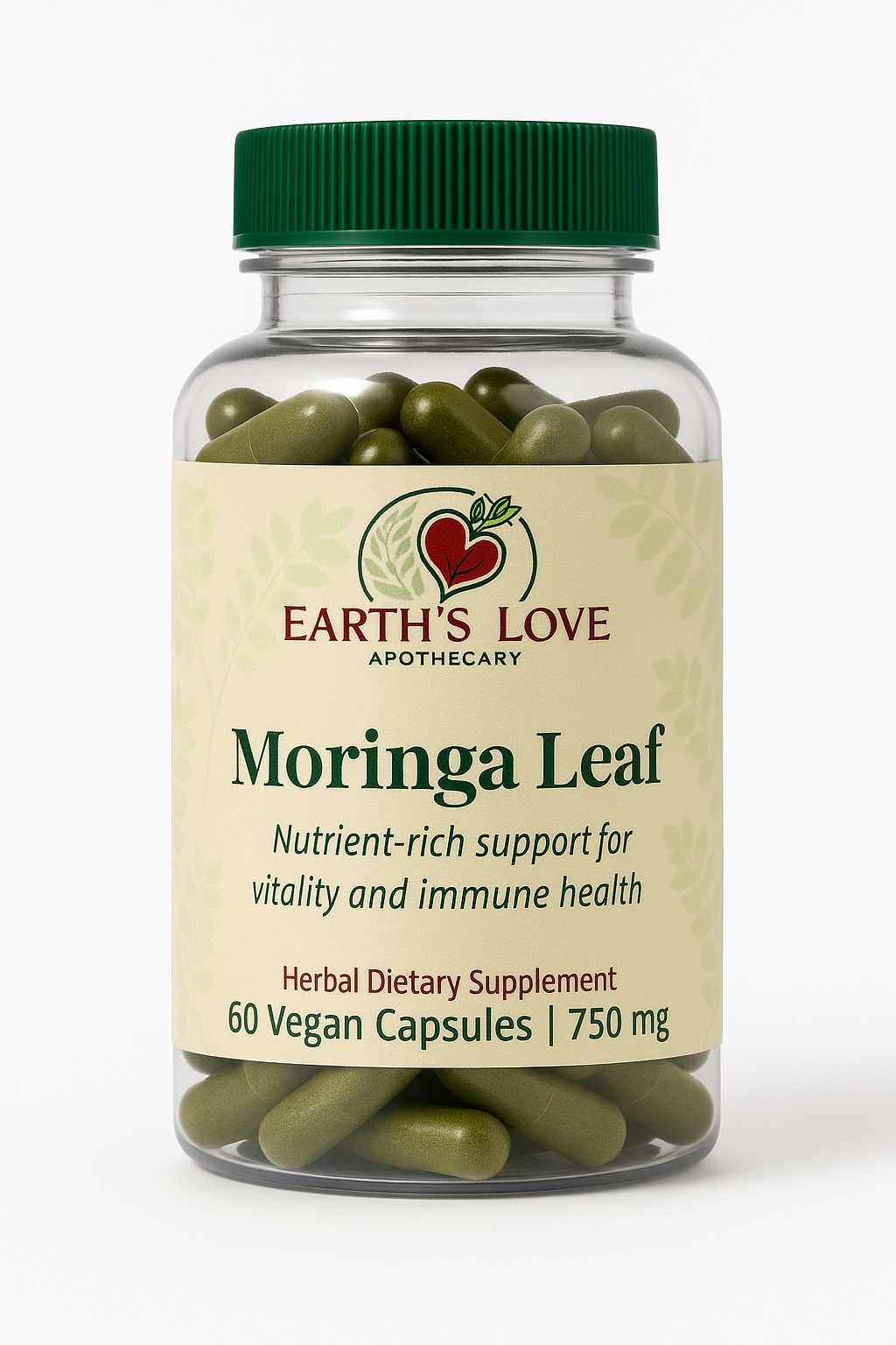 Moringa Leaf – 60 Herbal Capsules (Earth’s Love Apothecary – 60 Vegan Capsules)