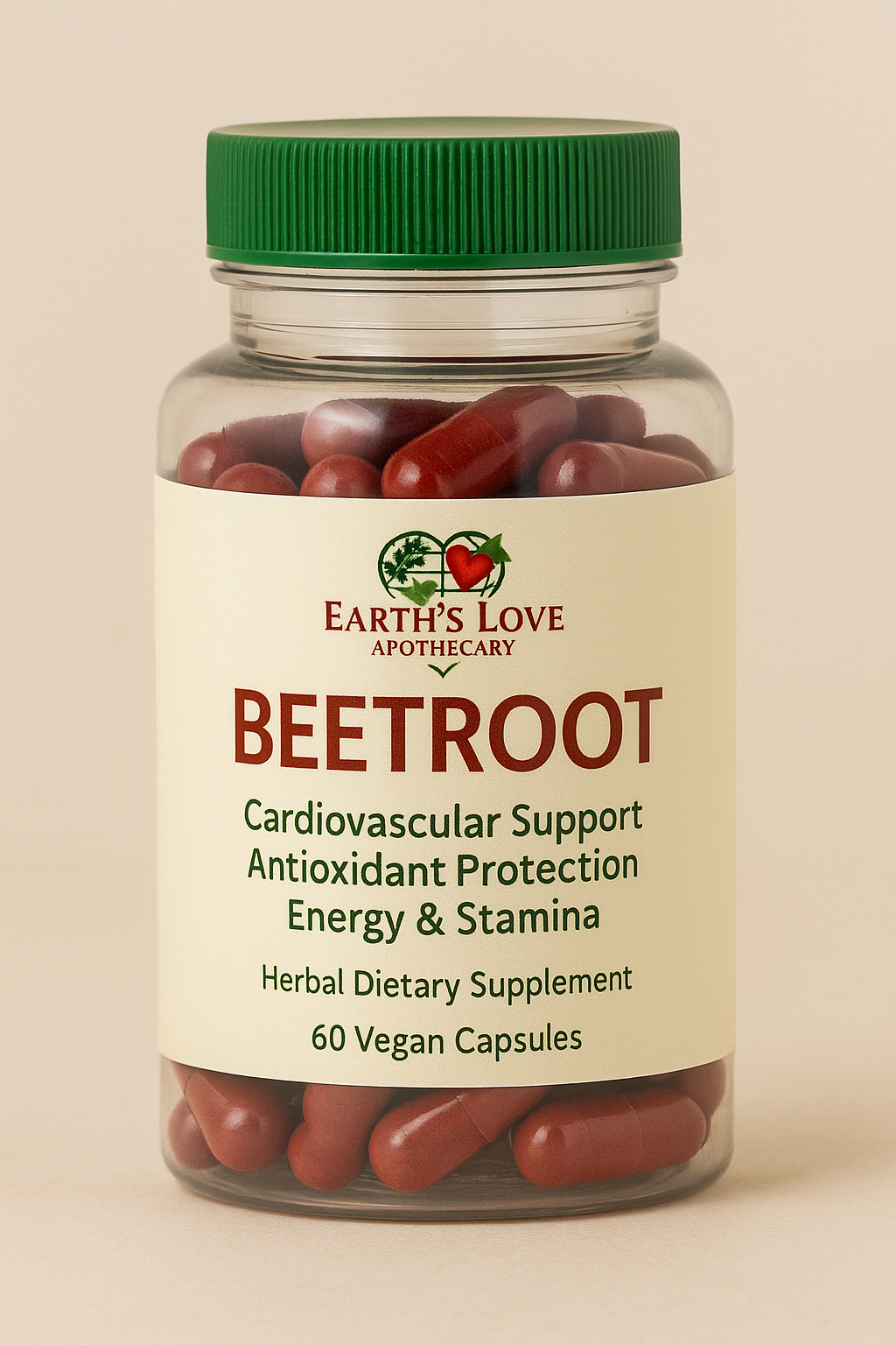 Beetroot – 60 Herbal Capsules  (Earth’s Love Apothecary – 60 Vegan Capsules