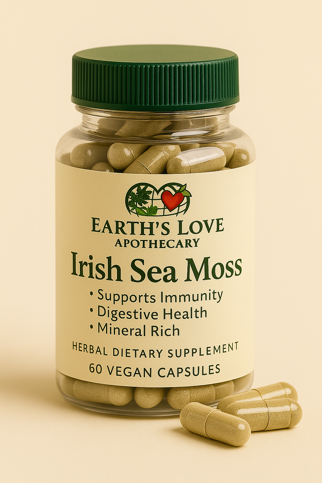 Irish Sea Moss – Mineral Rich Superfood Capsules (Earth’s Love Apothecary – 60 Vegan Capsules)