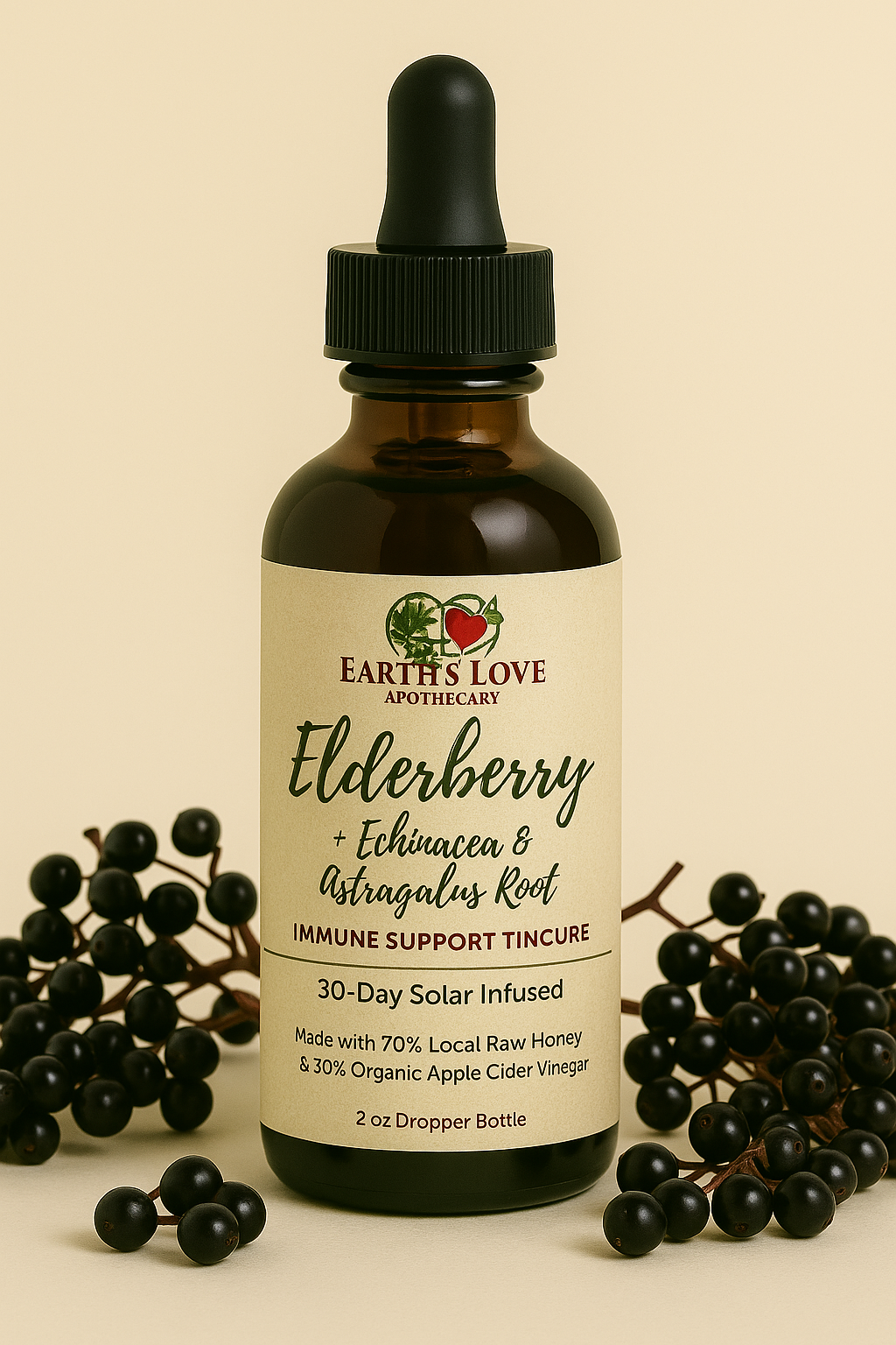 Elderberry Immune Support Tincture – 2 oz (Solar-Infused)