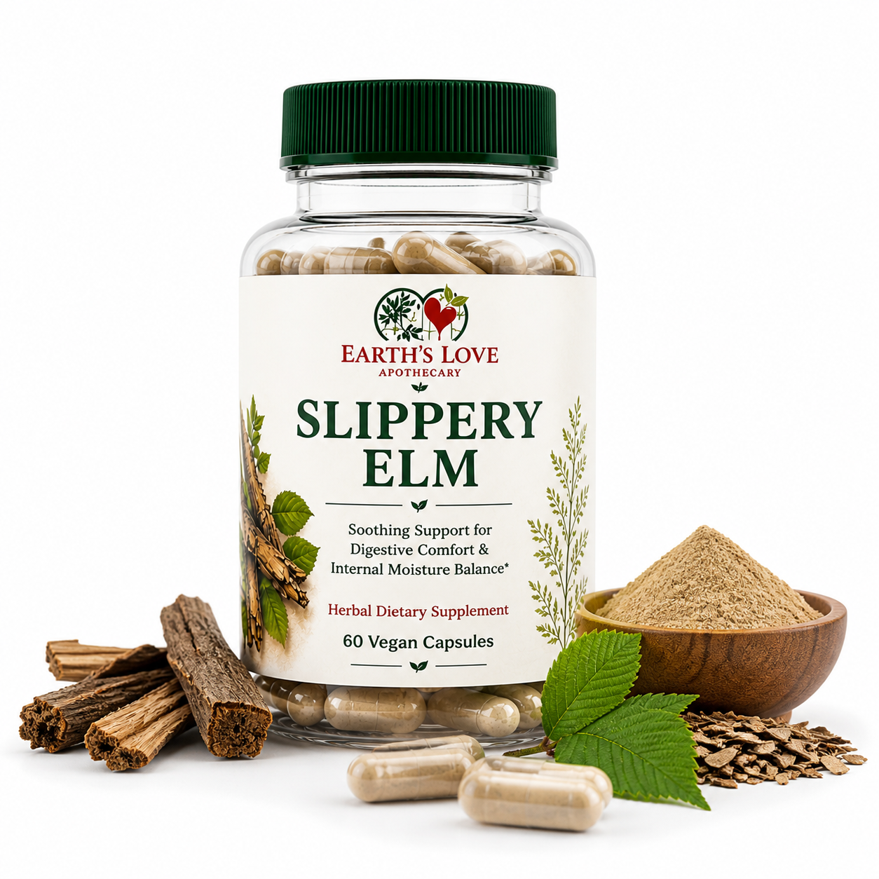 Slippery Elm Capsules | Gut & Moisture Support
