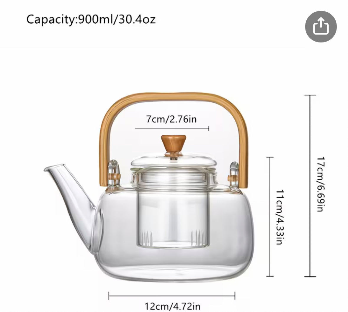 Earth’s Love Glass Teapot with Bamboo Handle (30oz)